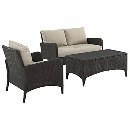 CROSLEY BRANDS Kiawah Outdoor Wicker Conversation Set - Loveseat, Arm Chair & Coffee Table, Sand & Brown - 3 Piece KO70031BR-SA